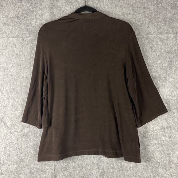 Chicos Travelers Cardigan Womens Large 2 Brown Slinky Knit Open Front Casual - Picture 7 of 11